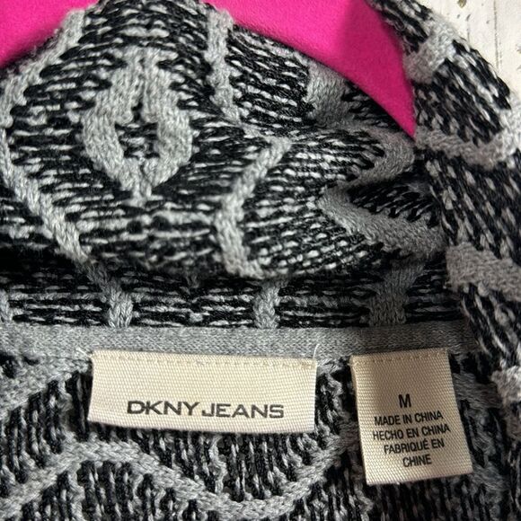 DKNY Jeans Gray Chevron Knit Belted Cardigan Cozy Minimalist Soft Grunge - Picture 4 of 13